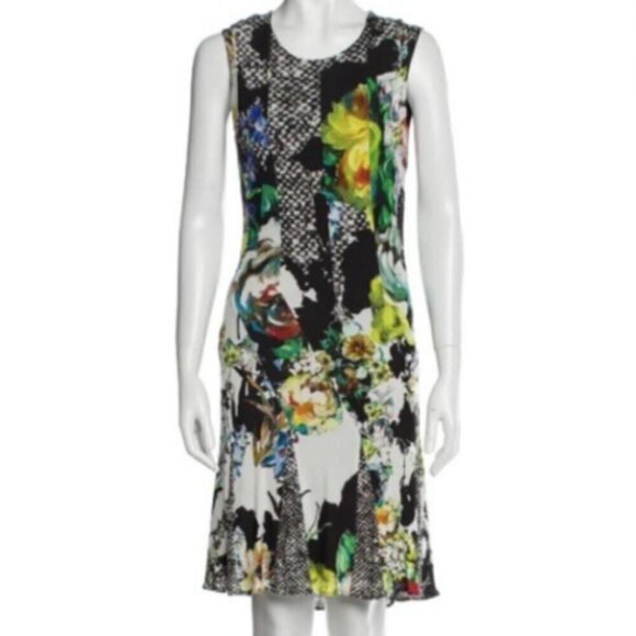 Roberto Cavalli Mixed Print Floral Foliage Sheath Dress - Picture 1 of 10
